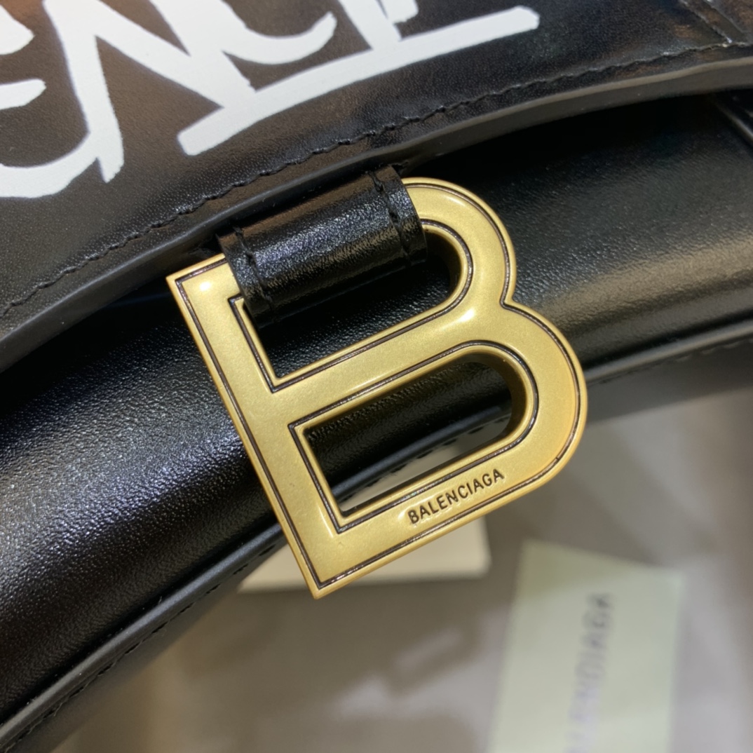 Balenciaga Hourglass XS Handbag Graffiti Shoulder Bag Black/Gold